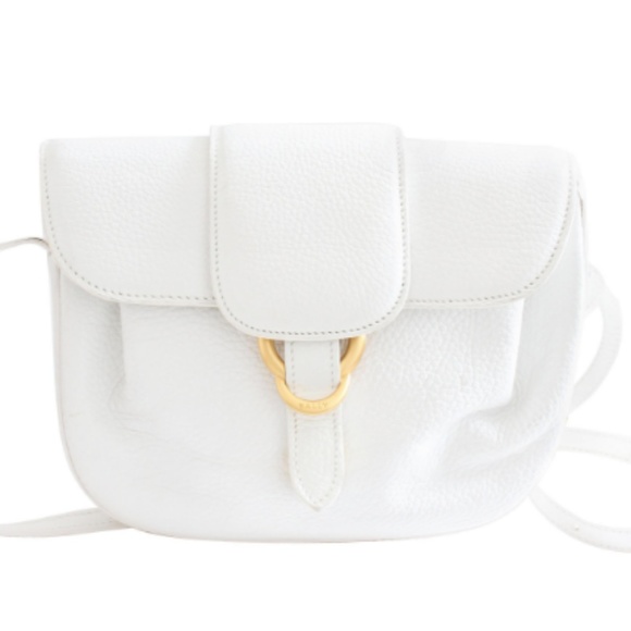 Bally Crossbody Bag White Pebbled Leather Top Flap Shoulder Bag 90s Vintage